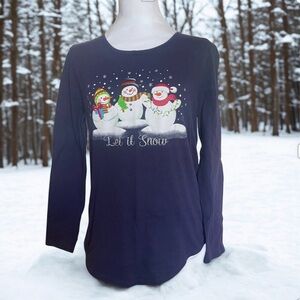 Holiday Time Navy Blue Snowman Long Sleeve Tee